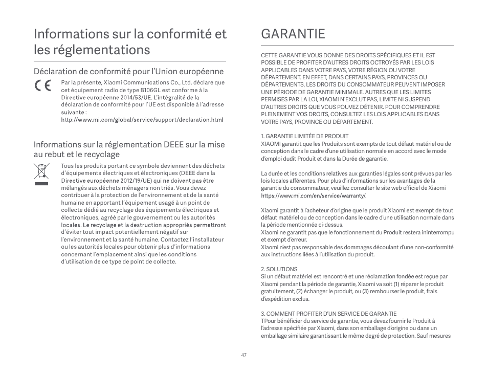 Garantie | Xiaomi Robot Vacuum S10 User Manual | Page 48 / 444