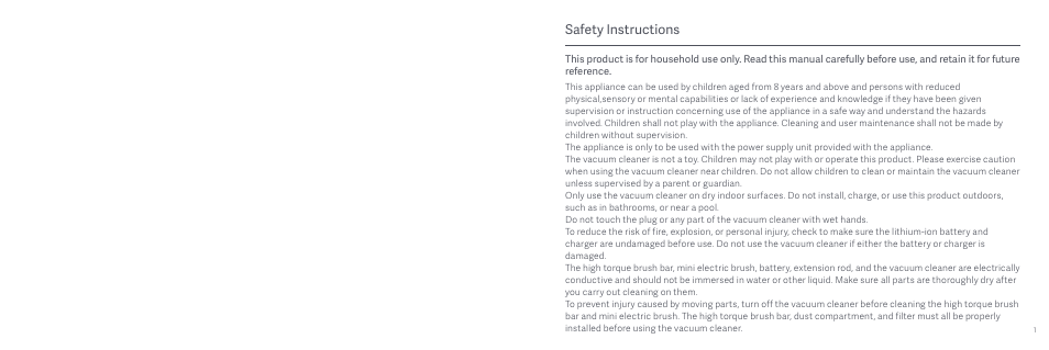 Safety instructions | Xiaomi Mi Vacuum Cleaner G9 User Manual | Page 2 / 98