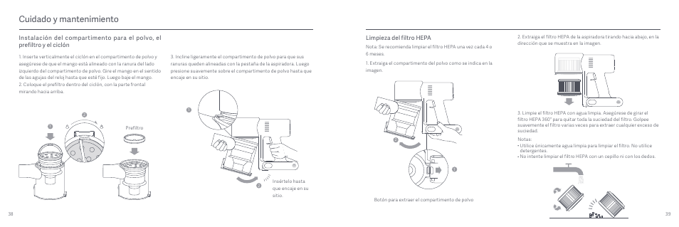 Cuidado y mantenimiento, Limpieza del filtro hepa | Xiaomi Mi Vacuum Cleaner G9 User Manual | Page 21 / 98