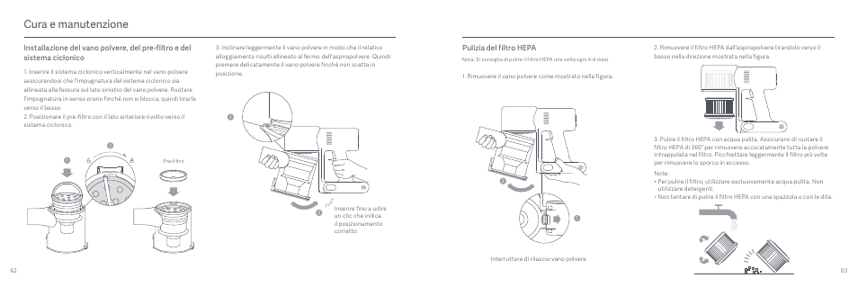 Cura e manutenzione, Pulizia del filtro hepa | Xiaomi Mi Vacuum Cleaner G9 User Manual | Page 33 / 98