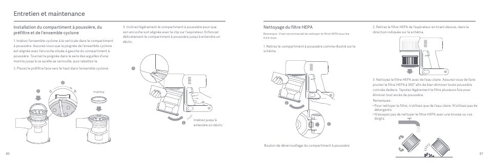 Entretien et maintenance, Nettoyage du filtre hepa | Xiaomi Mi Vacuum Cleaner G9 User Manual | Page 45 / 98