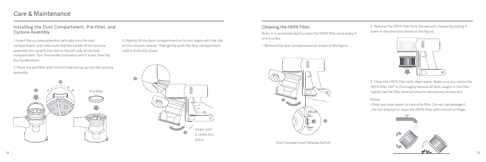 Care & maintenance, Cleaning the hepa filter | Xiaomi Mi Vacuum Cleaner G9 User Manual | Page 9 / 98