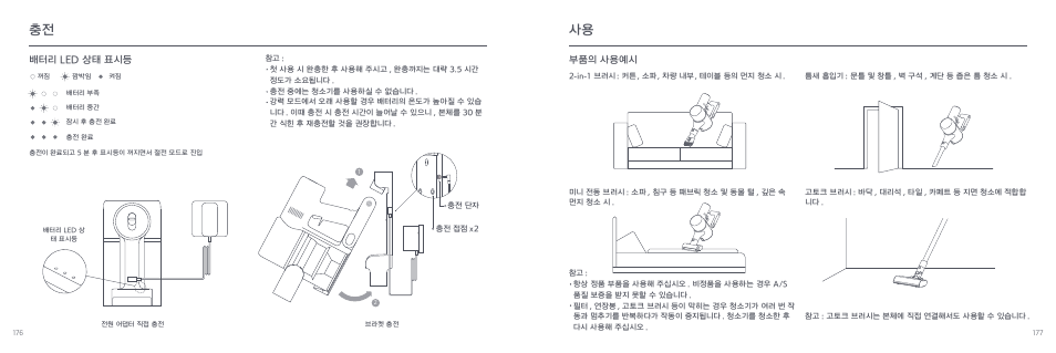 배터리 led 상태 표시등, 부품의 사용예시 | Xiaomi Mi Vacuum Cleaner G9 User Manual | Page 90 / 98