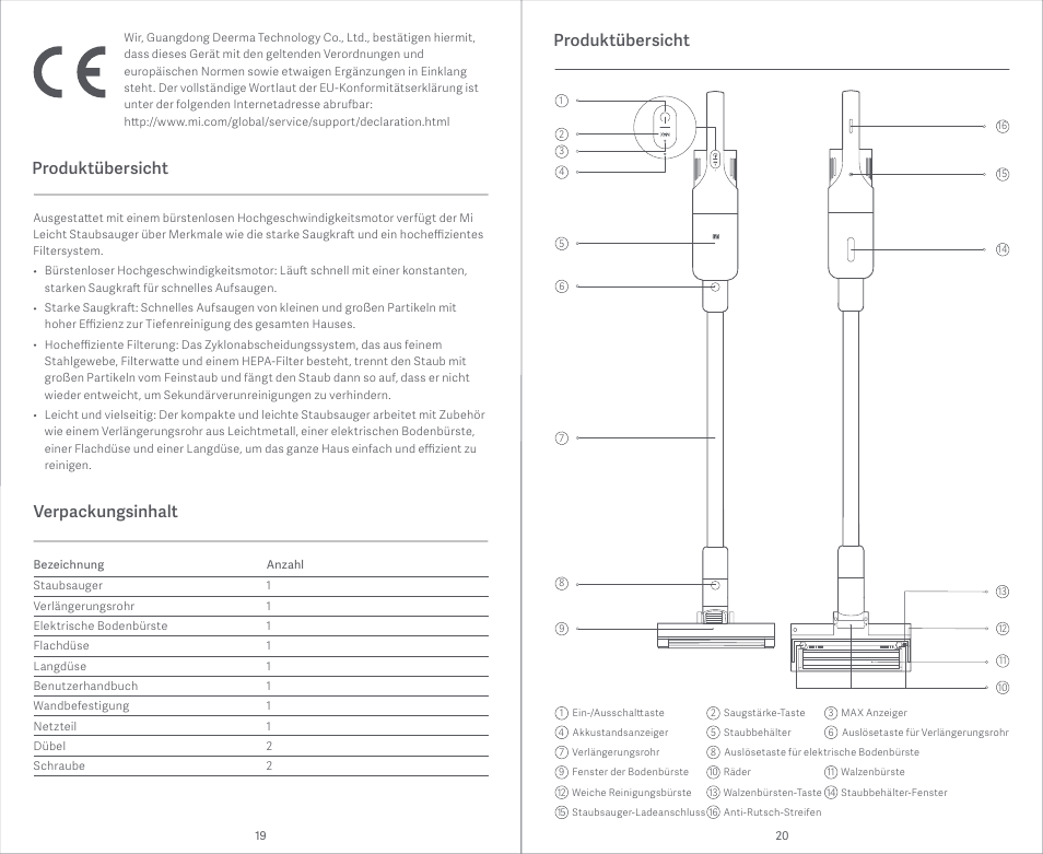 Verpackungsinhalt produktübersicht, Produktübersicht | Xiaomi Mi Vacuum Cleaner Light User Manual | Page 11 / 74