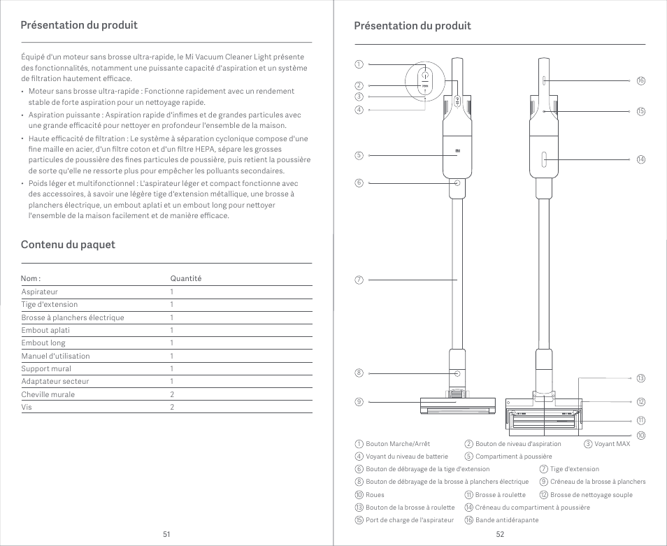 Présentation du produit contenu du paquet, Présentation du produit | Xiaomi Mi Vacuum Cleaner Light User Manual | Page 27 / 74