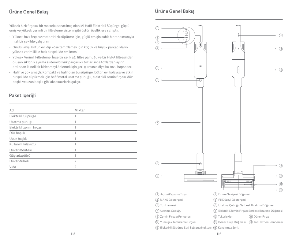 Paket i̇çeriği ürüne genel bakış, Ürüne genel bakış | Xiaomi Mi Vacuum Cleaner Light User Manual | Page 59 / 74