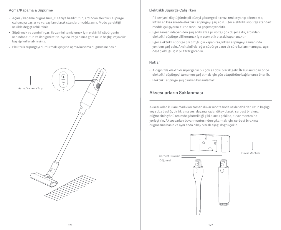 Aksesuarların saklanması | Xiaomi Mi Vacuum Cleaner Light User Manual | Page 62 / 74