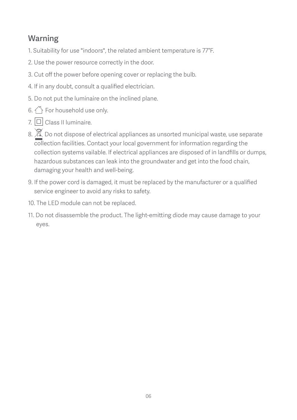 Warning | Xiaomi Mi Bedside Lamp User Manual | Page 7 / 10