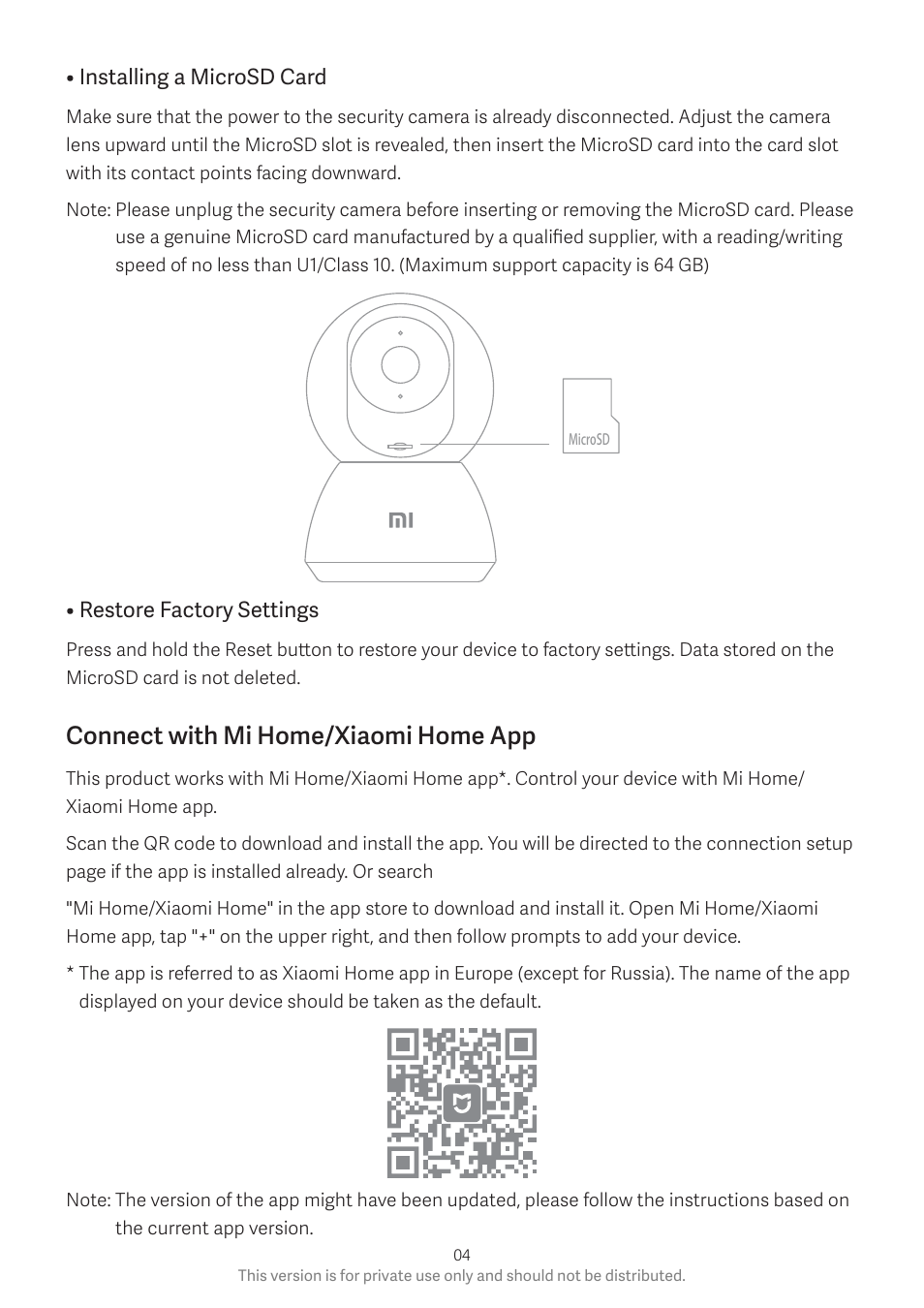 Connect with mi home/xiaomi home app | Xiaomi Mi Home Security Camera360° User Manual | Page 5 / 10