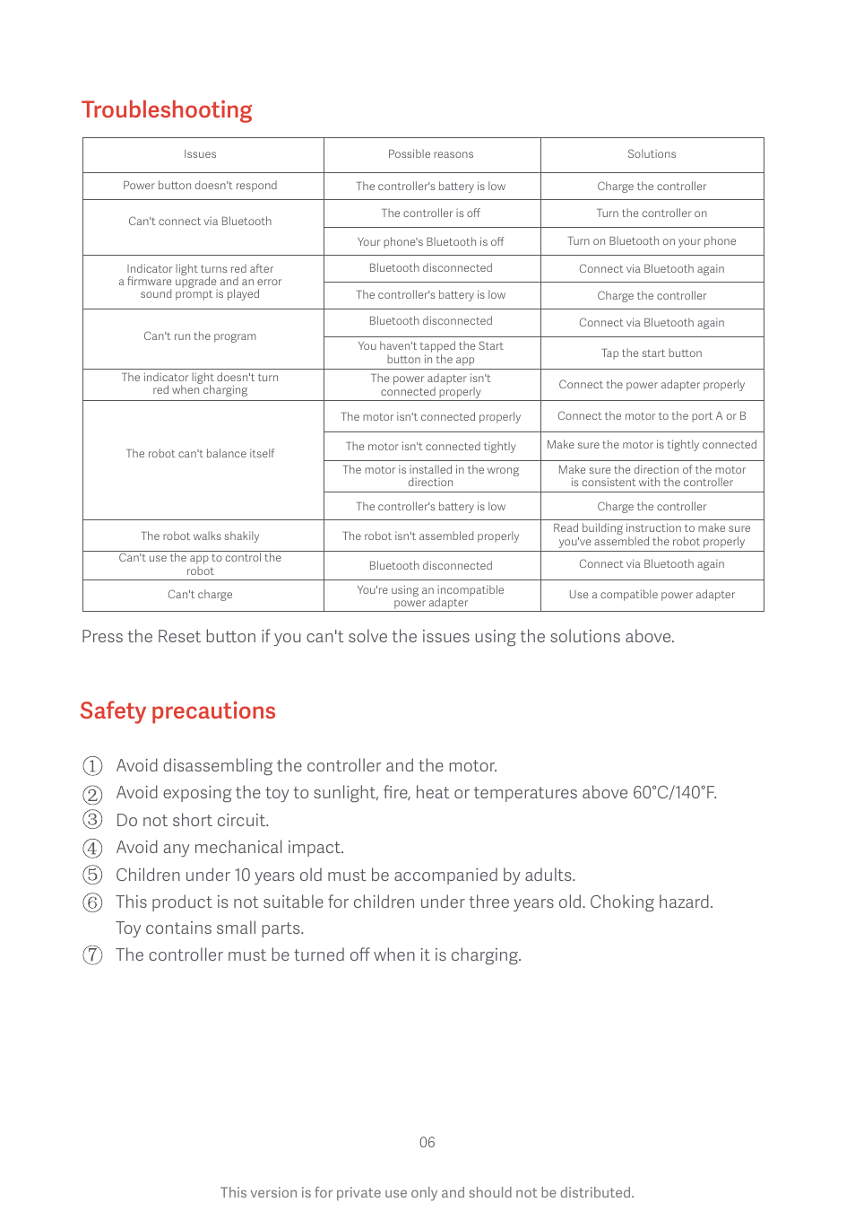 Troubleshooting, Safety precautions | Xiaomi Mi Robot Builder User Manual | Page 7 / 8