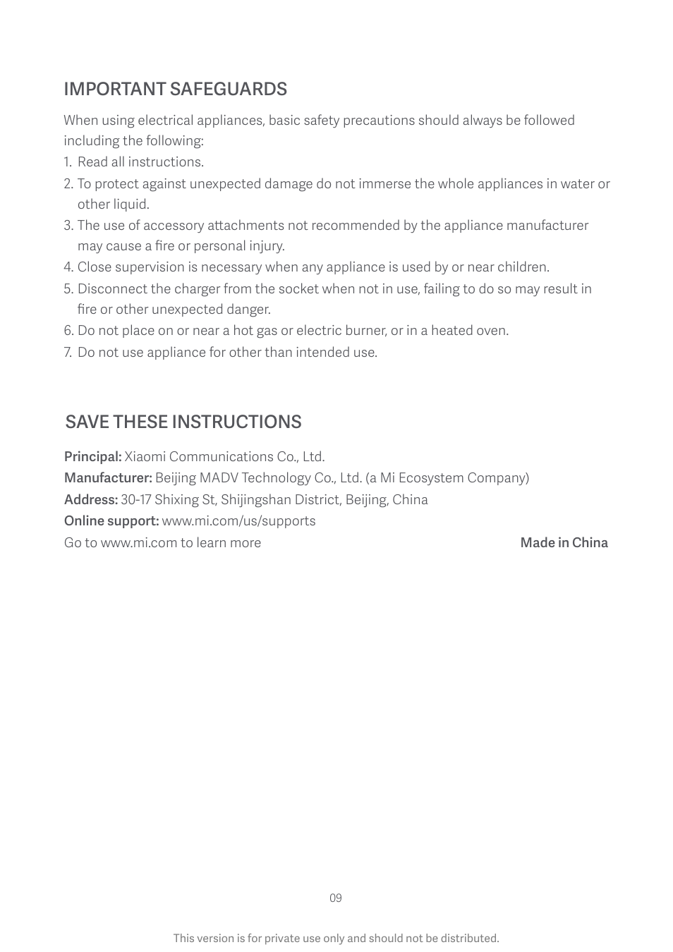 Important safeguards, Save these instructions | Xiaomi Mi Sphere Camera Kit User Manual | Page 10 / 10