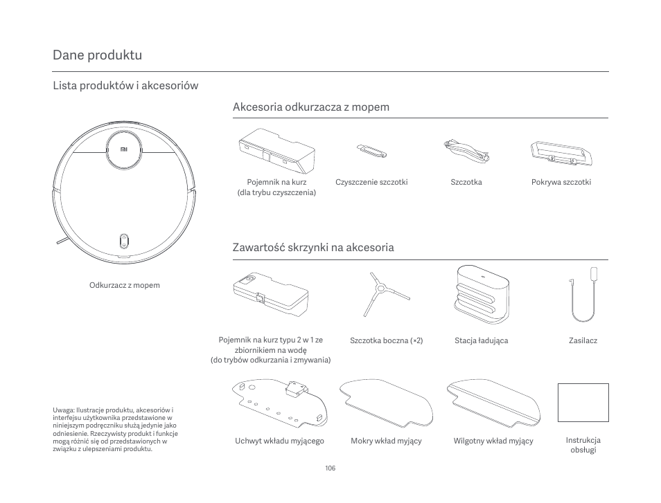 Dane produktu | Xiaomi Mi Robot Vacuum-Mop P User Manual | Page 108 / 225
