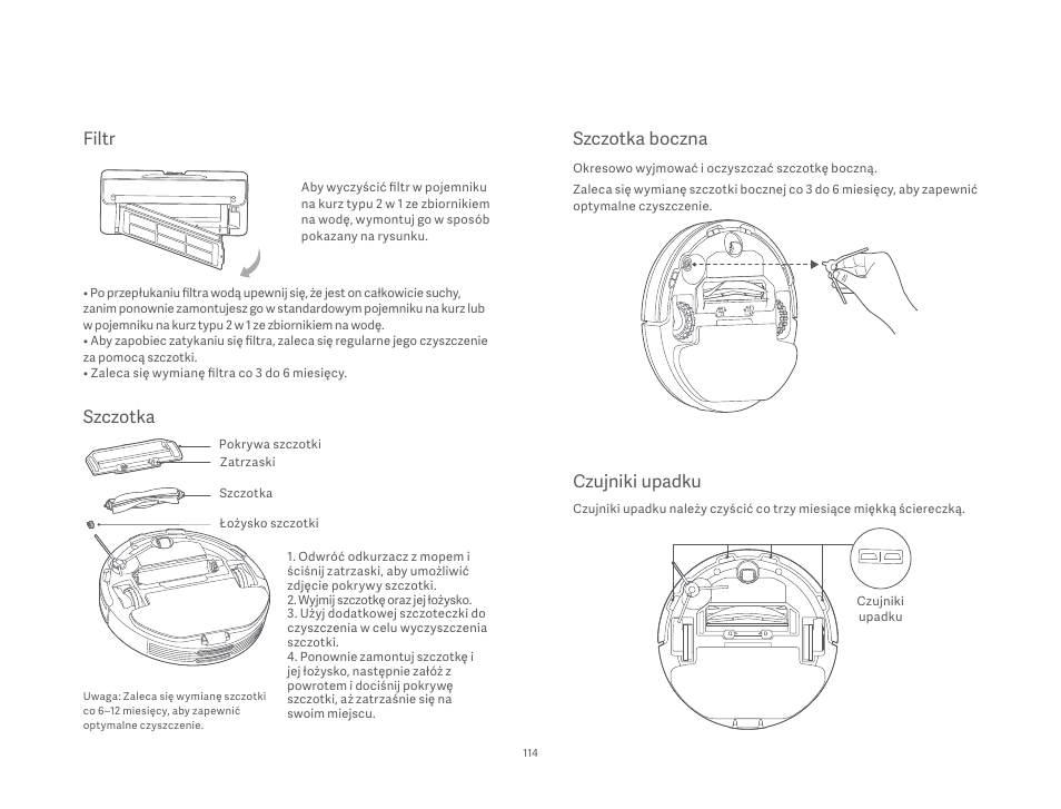 Szczotka boczna, Czujniki upadku, Filtr | Szczotka | Xiaomi Mi Robot Vacuum-Mop P User Manual | Page 116 / 225