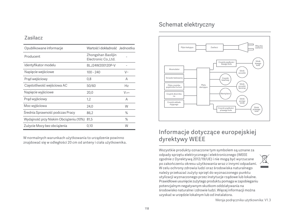 Schemat elektryczny, Informacje dotyczące europejskiej dyrektywy weee, Zasilacz | Xiaomi Mi Robot Vacuum-Mop P User Manual | Page 120 / 225