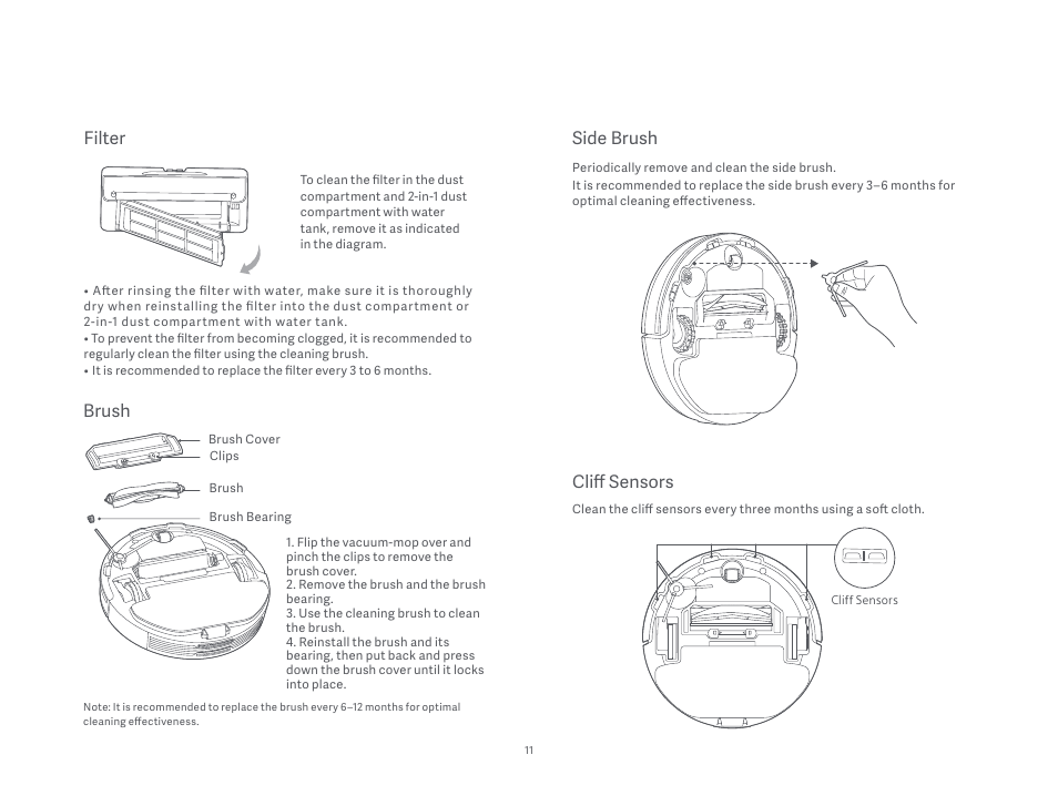Filter, Brush, Side brush | Cliff sensors | Xiaomi Mi Robot Vacuum-Mop P User Manual | Page 13 / 225