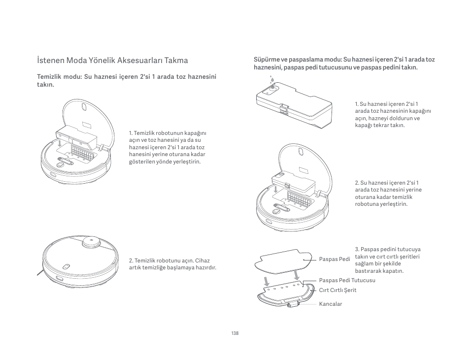 İstenen moda yönelik aksesuarları takma | Xiaomi Mi Robot Vacuum-Mop P User Manual | Page 140 / 225