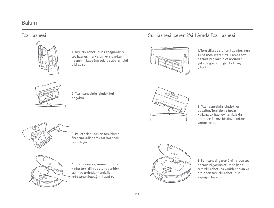 Bakım, Su haznesi i̇çeren 2'si 1 arada toz haznesi, Toz haznesi | Xiaomi Mi Robot Vacuum-Mop P User Manual | Page 144 / 225