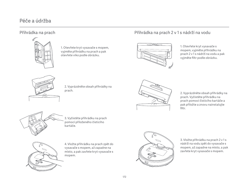 Péče a údržba, Přihrádka na prach, Přihrádka na prach 2 v 1 s nádrží na vodu | Xiaomi Mi Robot Vacuum-Mop P User Manual | Page 174 / 225
