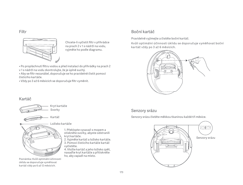 Boční kartáč, Senzory srázu, Filtr | Kartáč | Xiaomi Mi Robot Vacuum-Mop P User Manual | Page 175 / 225