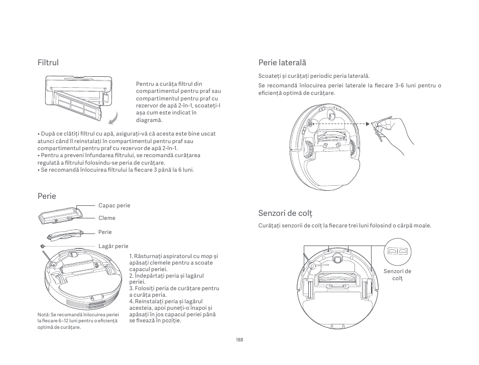 Perie laterală, Senzori de colț, Filtrul | Perie | Xiaomi Mi Robot Vacuum-Mop P User Manual | Page 190 / 225