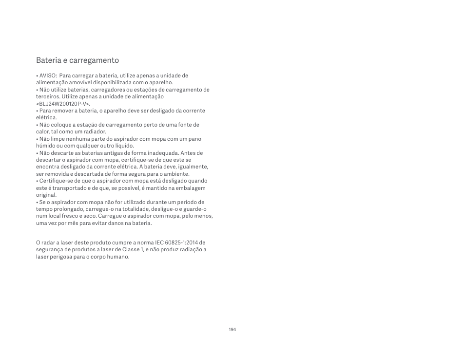 Bateria e carregamento | Xiaomi Mi Robot Vacuum-Mop P User Manual | Page 196 / 225