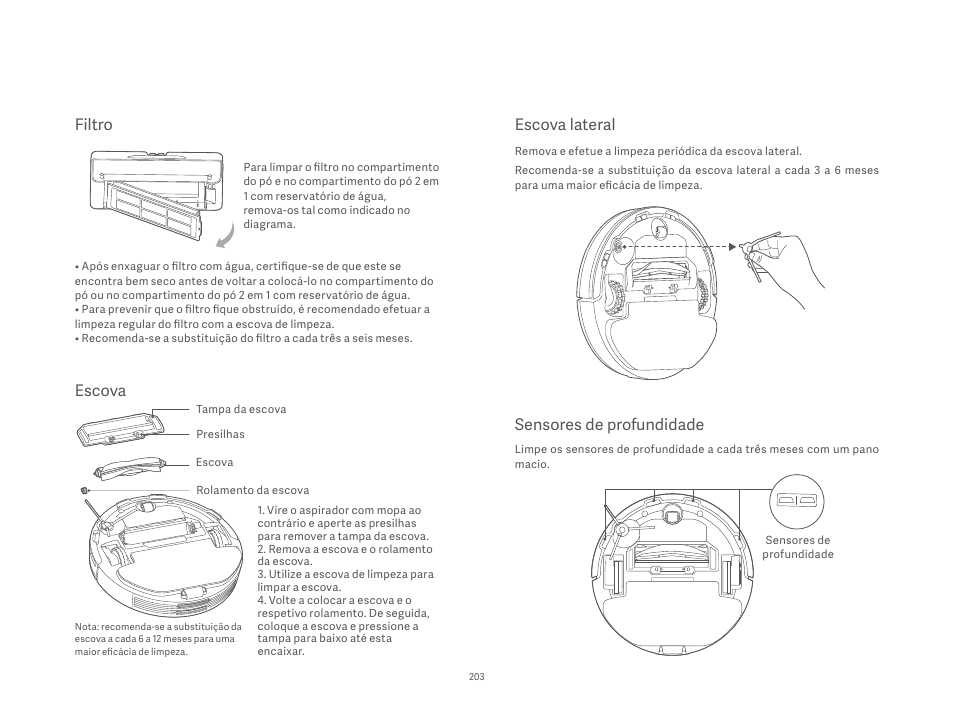 Escova lateral, Sensores de profundidade, Filtro | Escova | Xiaomi Mi Robot Vacuum-Mop P User Manual | Page 205 / 225
