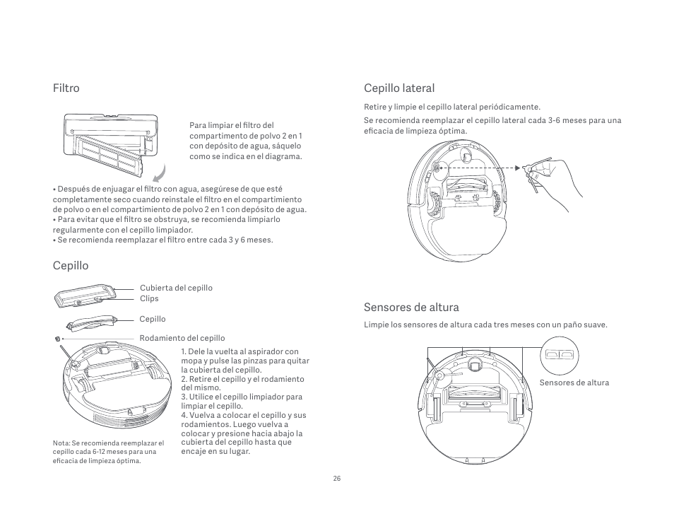 Cepillo lateral, Sensores de altura, Filtro | Cepillo | Xiaomi Mi Robot Vacuum-Mop P User Manual | Page 28 / 225