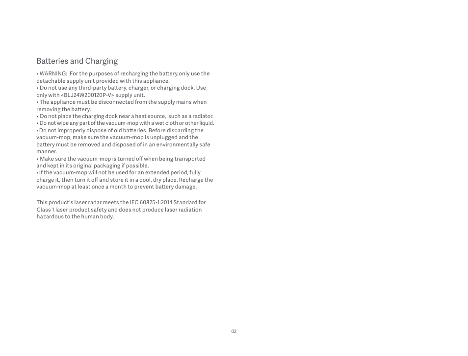 Batteries and charging | Xiaomi Mi Robot Vacuum-Mop P User Manual | Page 4 / 225