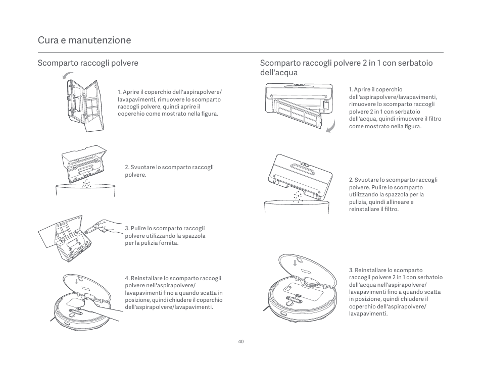 Cura e manutenzione, Scomparto raccogli polvere | Xiaomi Mi Robot Vacuum-Mop P User Manual | Page 42 / 225