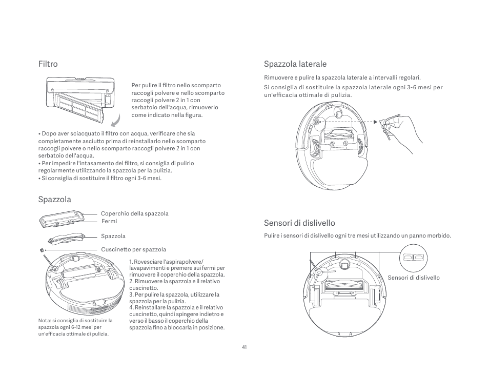 Spazzola laterale, Sensori di dislivello, Filtro | Spazzola | Xiaomi Mi Robot Vacuum-Mop P User Manual | Page 43 / 225
