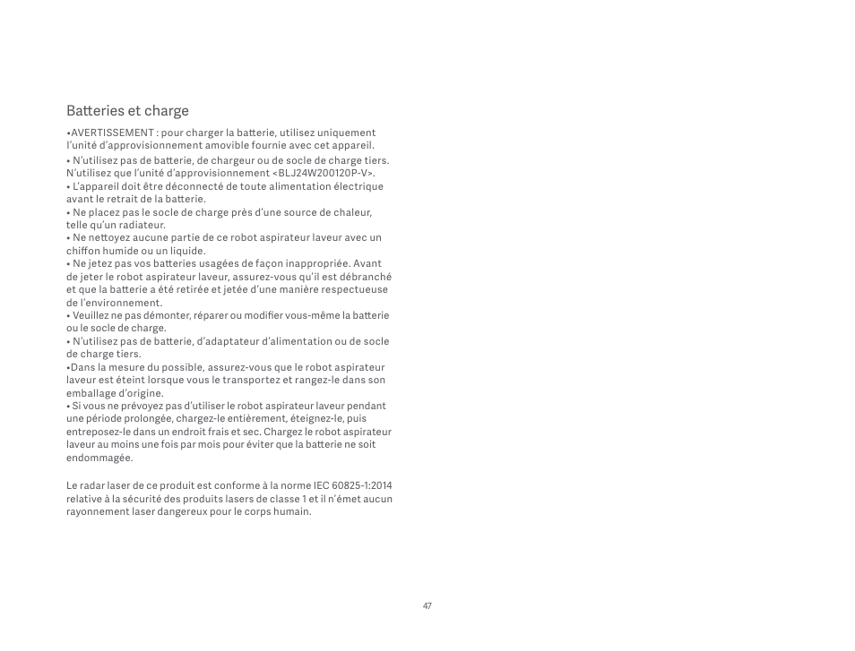 Batteries et charge | Xiaomi Mi Robot Vacuum-Mop P User Manual | Page 49 / 225