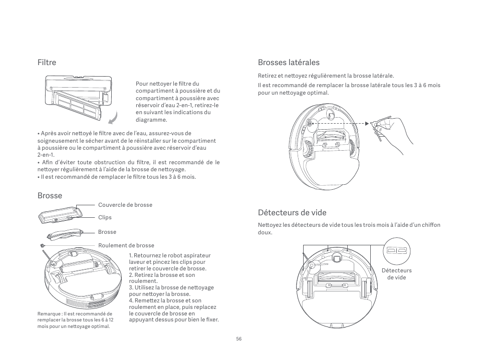 Brosses latérales, Détecteurs de vide, Filtre | Brosse | Xiaomi Mi Robot Vacuum-Mop P User Manual | Page 58 / 225