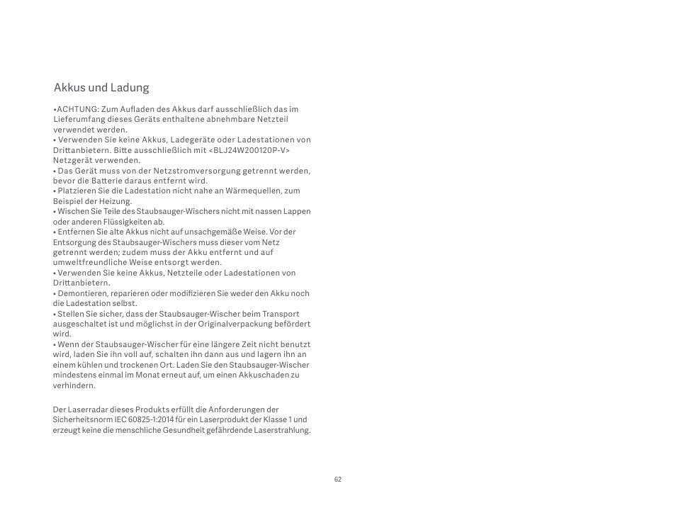 Akkus und ladung | Xiaomi Mi Robot Vacuum-Mop P User Manual | Page 64 / 225