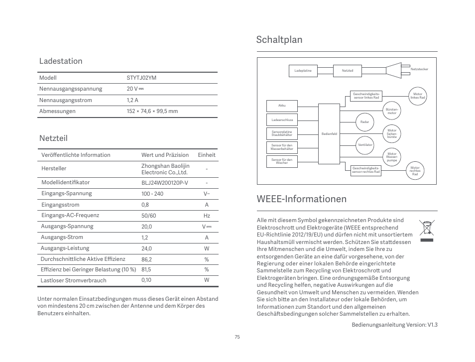 Weee-informationen, Schaltplan, Ladestation | Netzteil | Xiaomi Mi Robot Vacuum-Mop P User Manual | Page 77 / 225