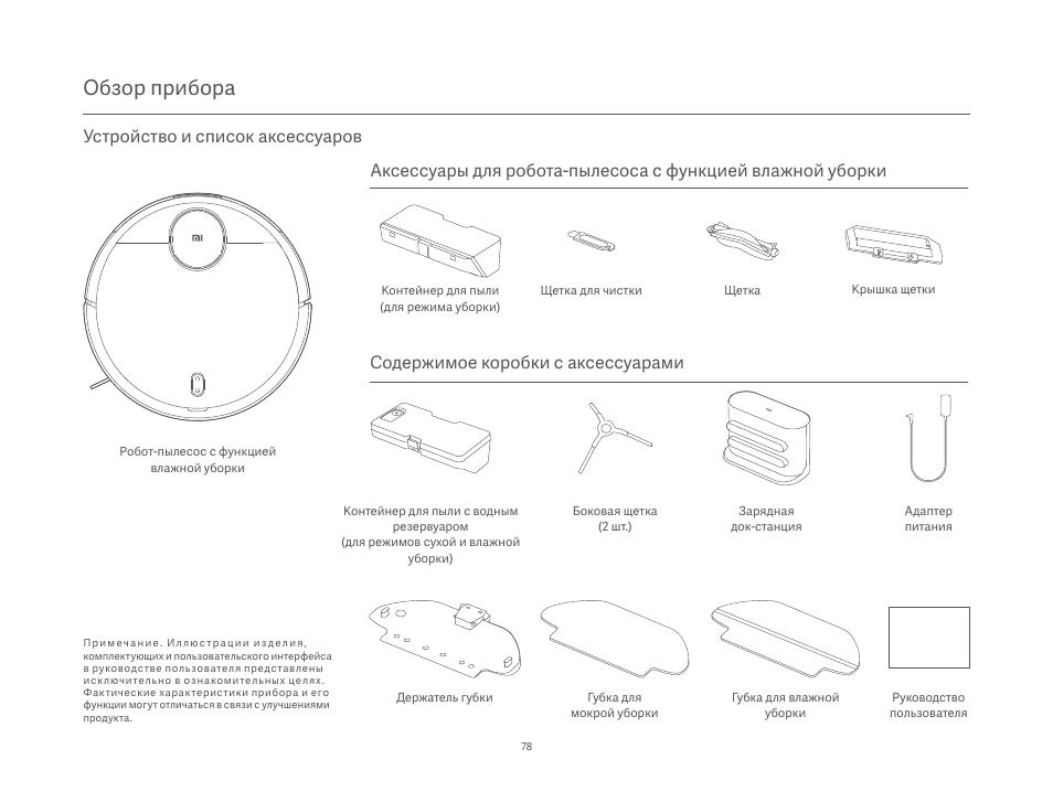 Обзор прибора | Xiaomi Mi Robot Vacuum-Mop P User Manual | Page 80 / 225