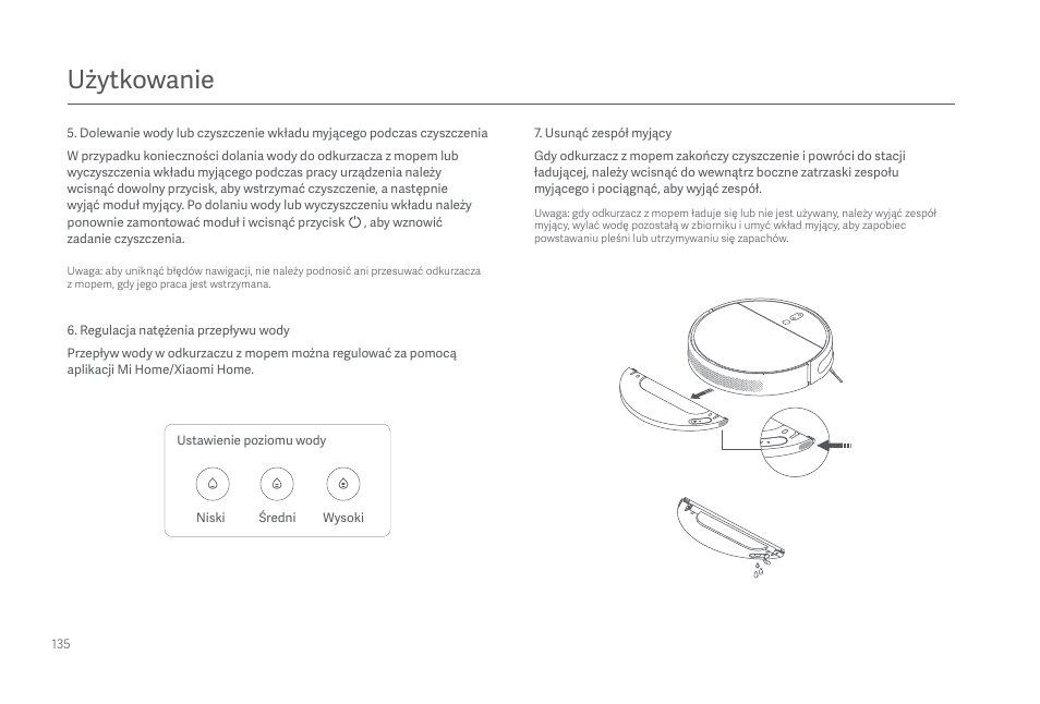 Użytkowanie | Xiaomi Mi Robot Vacuum-Mop 2 Pro+ User Manual | Page 136 / 219