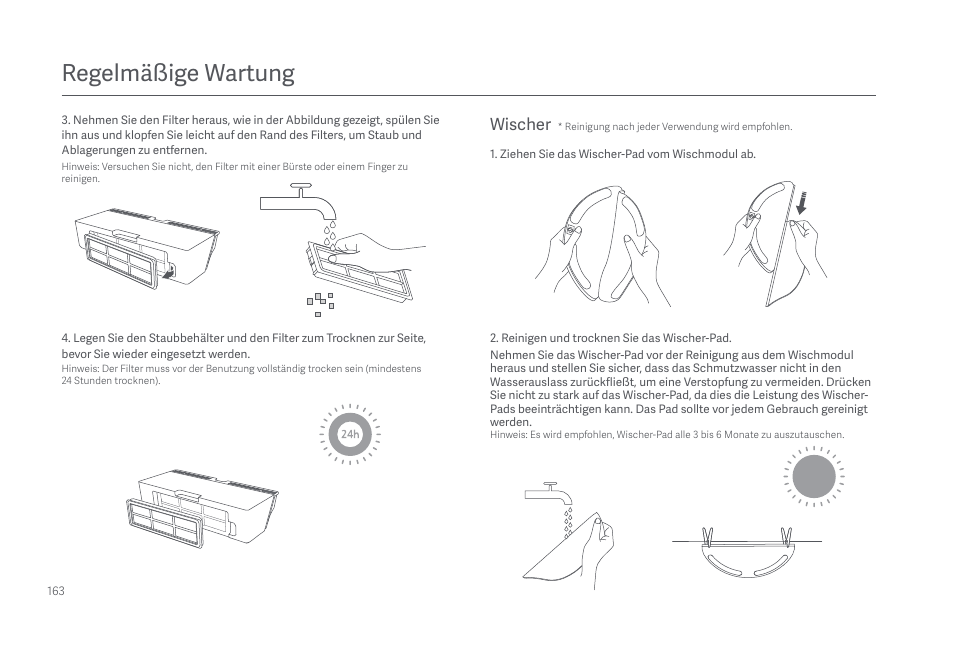 Regelmäßige wartung, Wischer | Xiaomi Mi Robot Vacuum-Mop 2 Pro+ User Manual | Page 164 / 219