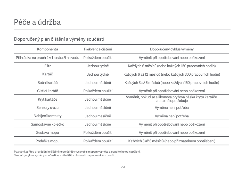 Péče a údržba | Xiaomi Mi Robot Vacuum-Mop Essential User Manual | Page 253 / 327