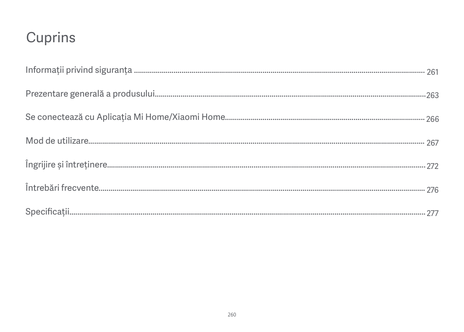 Cuprins | Xiaomi Mi Robot Vacuum-Mop Essential User Manual | Page 262 / 327