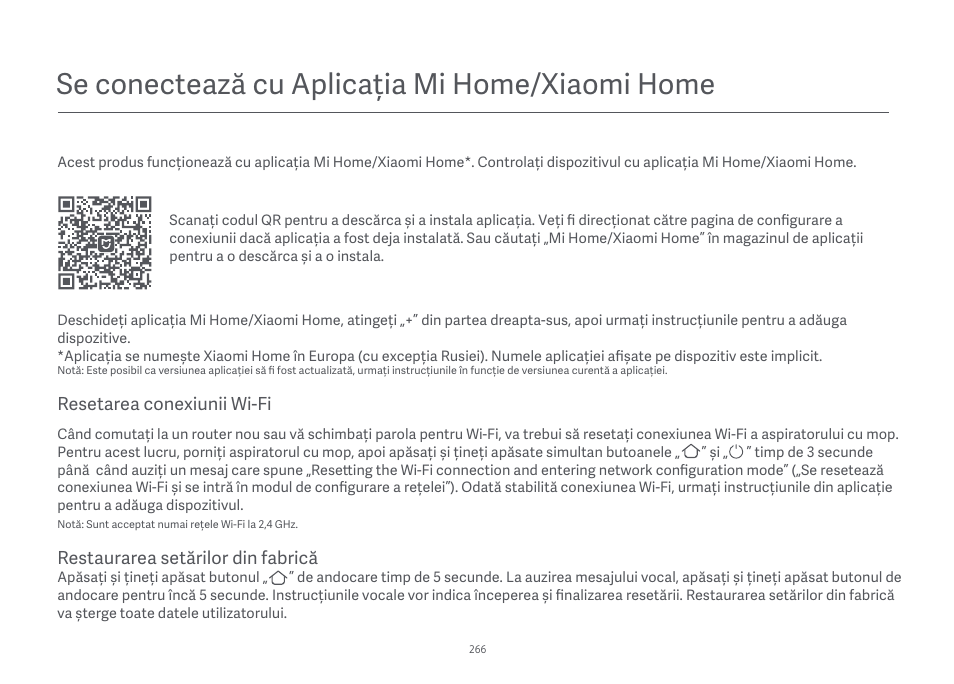 Se conectează cu aplicația mi home/xiaomi home | Xiaomi Mi Robot Vacuum-Mop Essential User Manual | Page 269 / 327