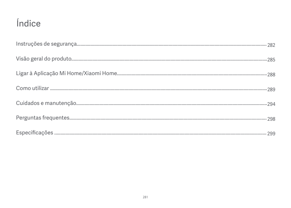 Índice | Xiaomi Mi Robot Vacuum-Mop Essential User Manual | Page 284 / 327