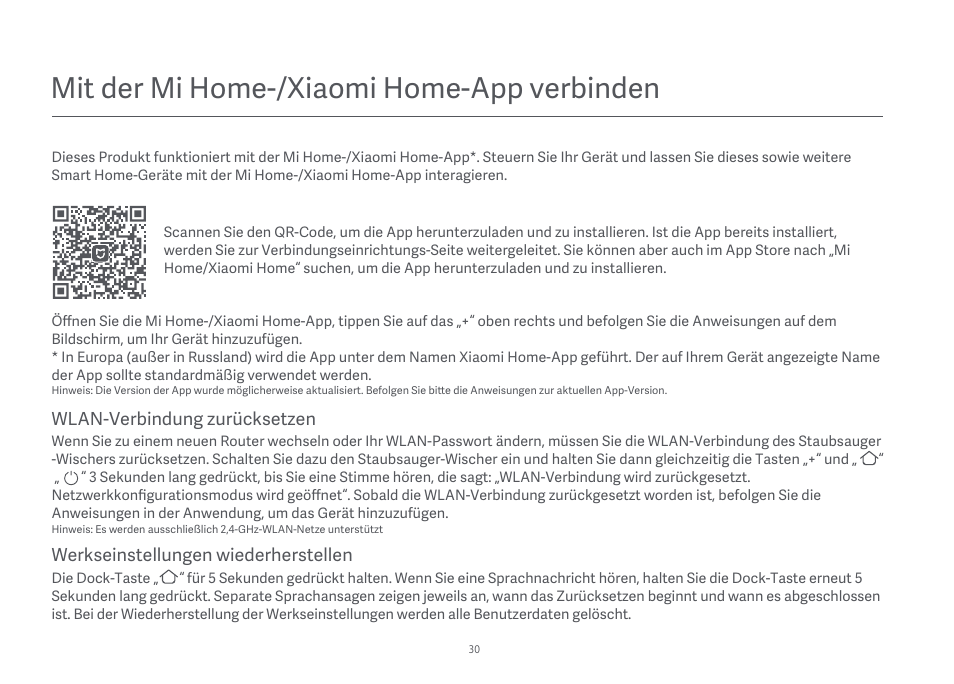 Mit der mi home-/xiaomi home-app verbinden | Xiaomi Mi Robot Vacuum-Mop Essential User Manual | Page 32 / 327