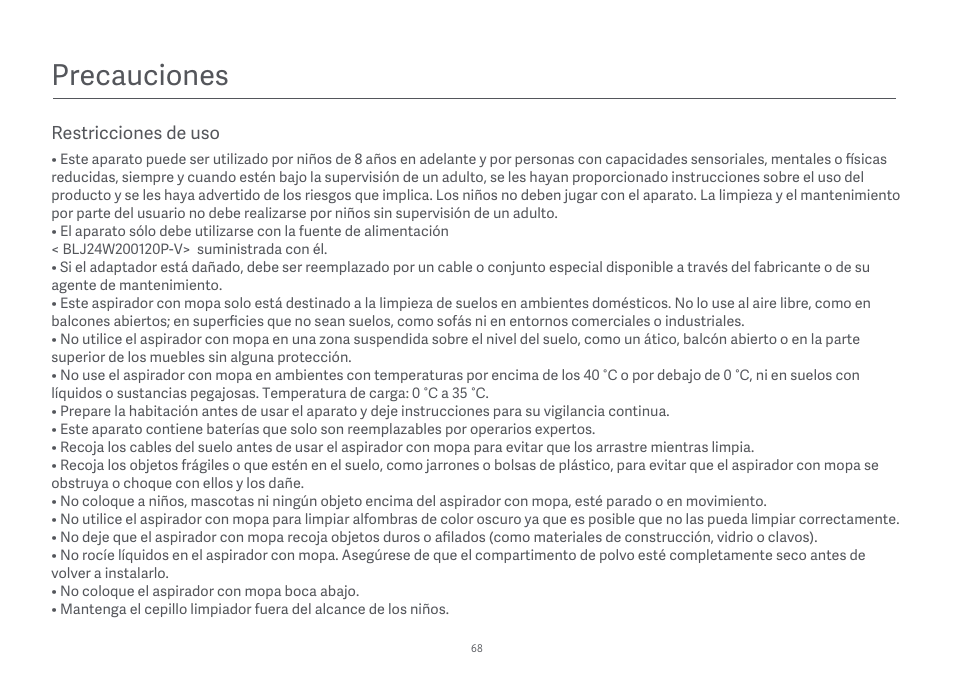 Precauciones | Xiaomi Mi Robot Vacuum-Mop Essential User Manual | Page 70 / 327