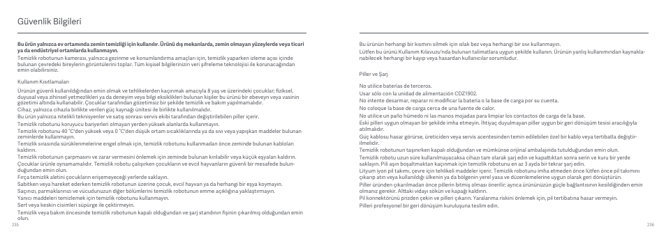 Güvenlik bilgileri | Xiaomi Mi Robot Vacuum-Mop User Manual | Page 121 / 182