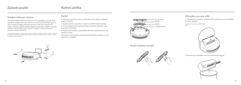 Rutinní údržba, Způsob použití, Nabíjecí dokovací stanice | Kartáč | Xiaomi Mi Robot Vacuum-Mop User Manual | Page 142 / 182