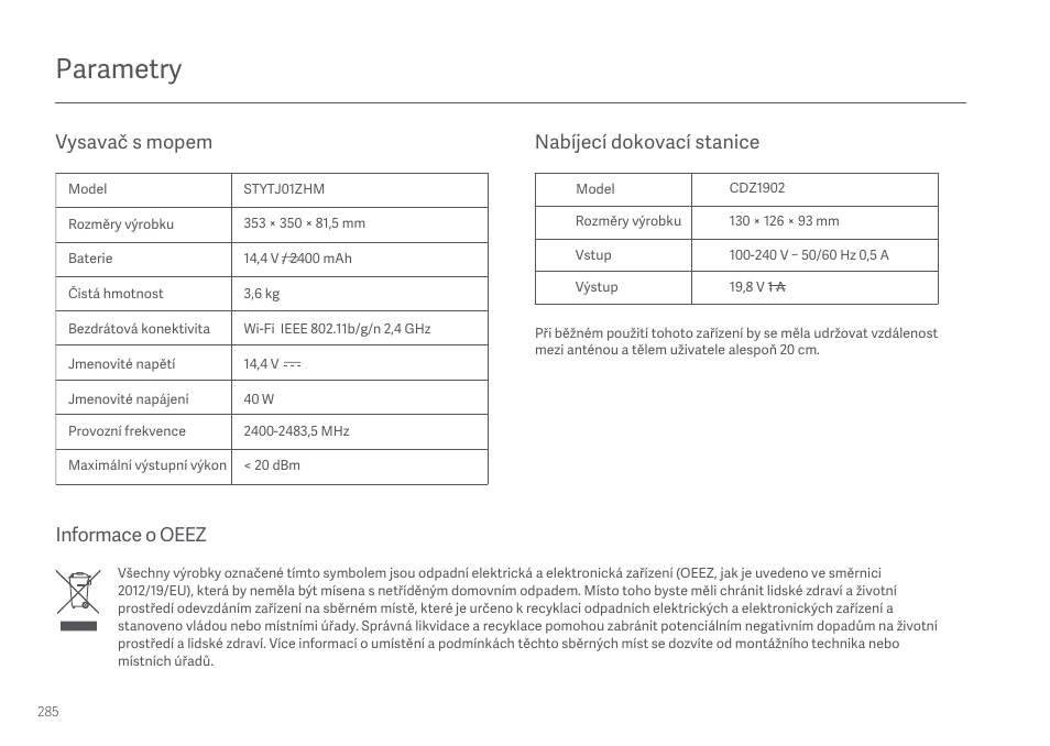 Parametry | Xiaomi Mi Robot Vacuum-Mop User Manual | Page 148 / 182