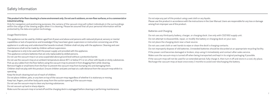 Safety information | Xiaomi Mi Robot Vacuum-Mop User Manual | Page 3 / 182