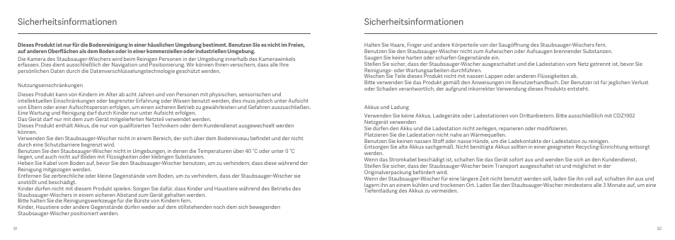 Sicherheitsinformationen | Xiaomi Mi Robot Vacuum-Mop User Manual | Page 48 / 182