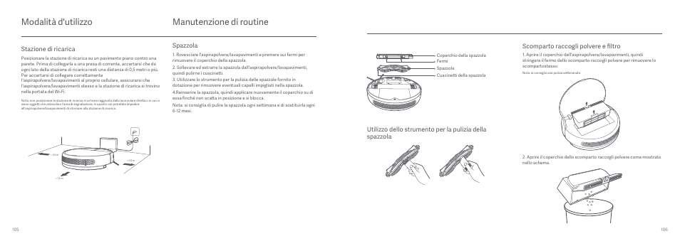 Manutenzione di routine, Modalità d'utilizzo, Stazione di ricarica | Spazzola | Xiaomi Mi Robot Vacuum-Mop User Manual | Page 55 / 182