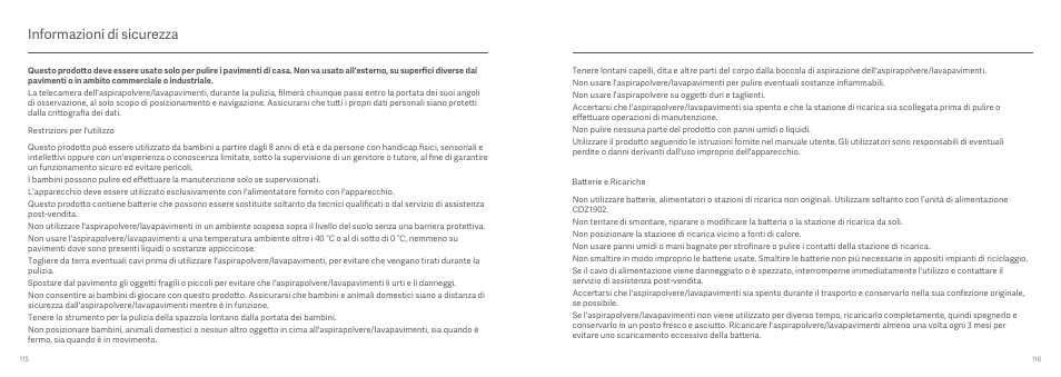 Informazioni di sicurezza | Xiaomi Mi Robot Vacuum-Mop User Manual | Page 60 / 182